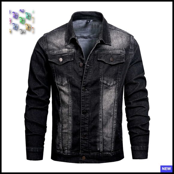 Distressed Slim Denim Jacket Classic Retro Casual Mens Lightweight